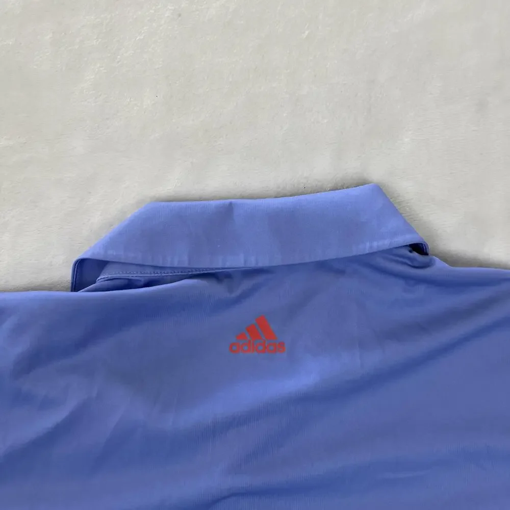 Adidas Golf Polo Shirt Mens Medium Blue Striped Short Sleeve Performance